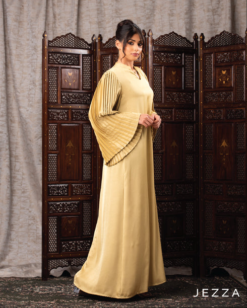 Ethereal Elegance: Pleated Sleeve Crush Satin Dress 60493